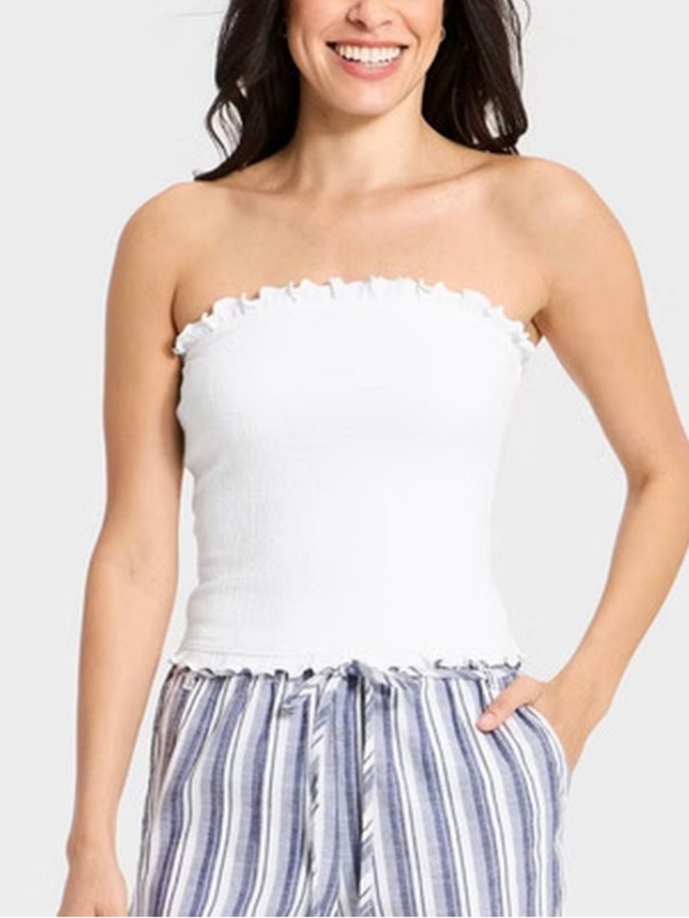 Universal Thread White Strapless Smocked Tube Top with Ruffle Trim NWT l